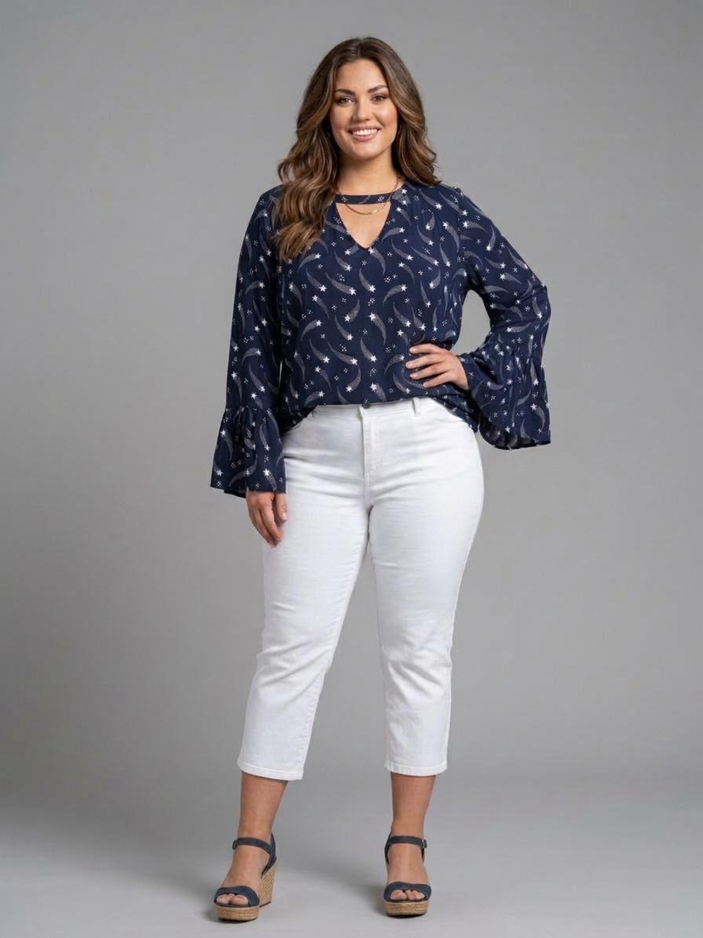 Lane Bryant NWT Star Print Tunic Blouse 24 Celestial Whimsigoth Bell Sleeve Plus
